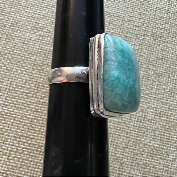 New Amazonite Stone Crystal Silver Overlay Ring Size 6.75 - Picture 2 of 7